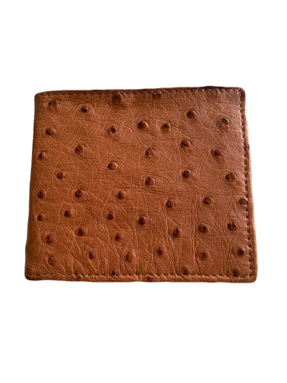 Lucchese Mens Tan Brown Genuine Ostrich Skin Hipster Billfold Wallet Made in USA